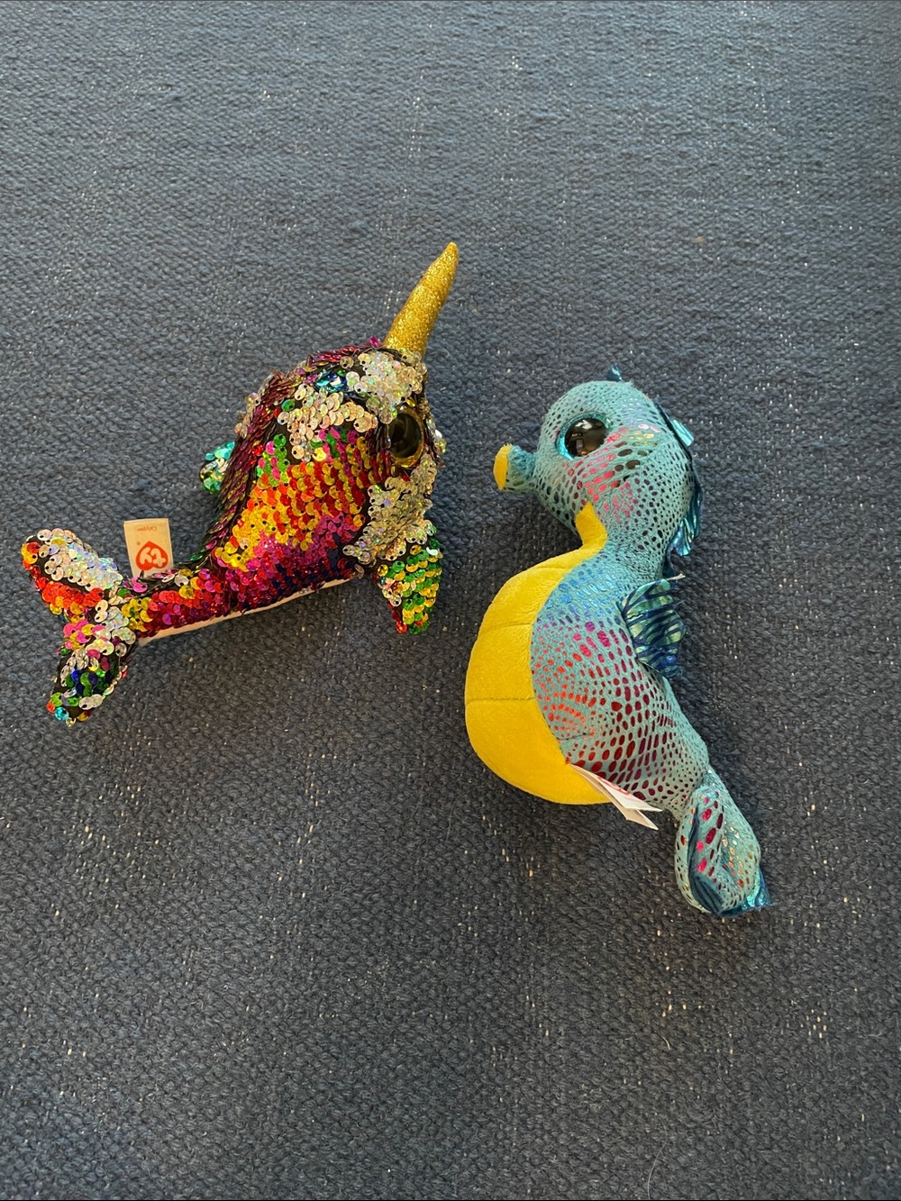 Ty whale and seahorse set of colorful ocean creatures